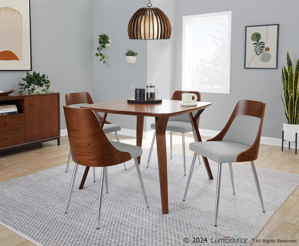 Anabelle Chair - Set of 2 - Chrome Metal, Walnut Wood, Grey Fabric