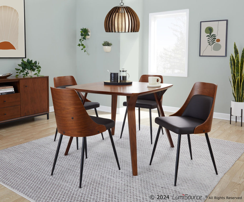 Anabelle Chair - Set of 2 - Black Metal, Walnut Wood, Brown PU