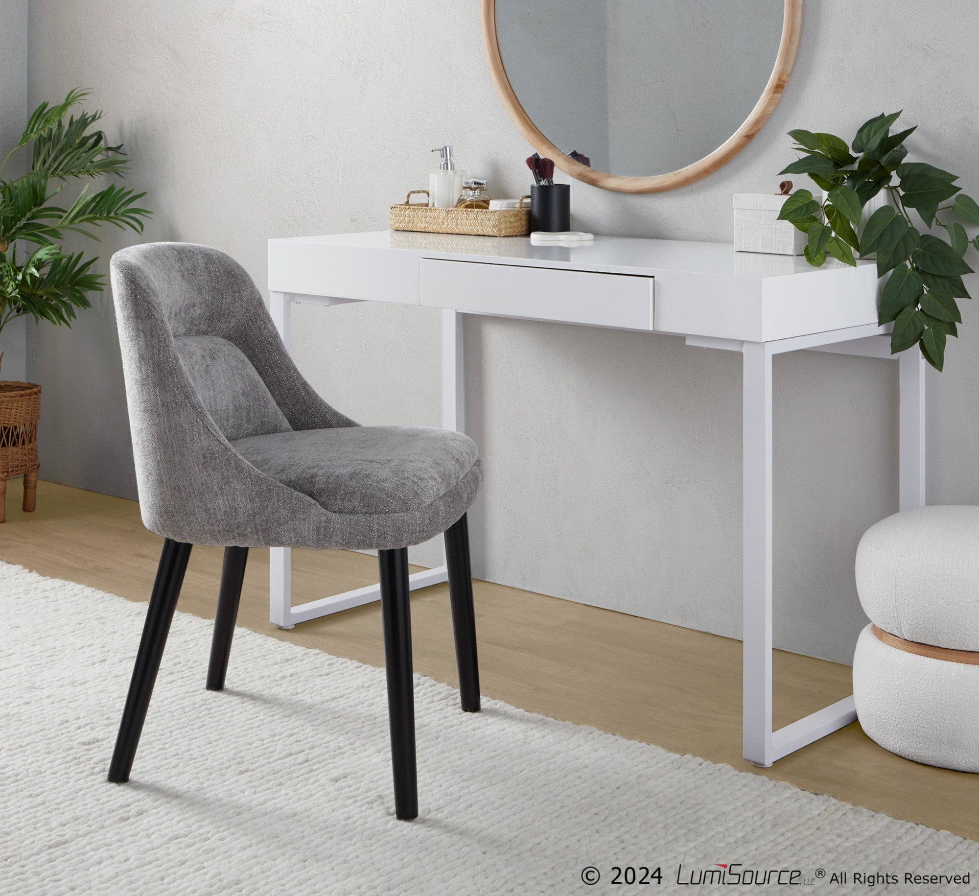 Rina Chair - Set of 2 - Black Wood, Grey Fabric
