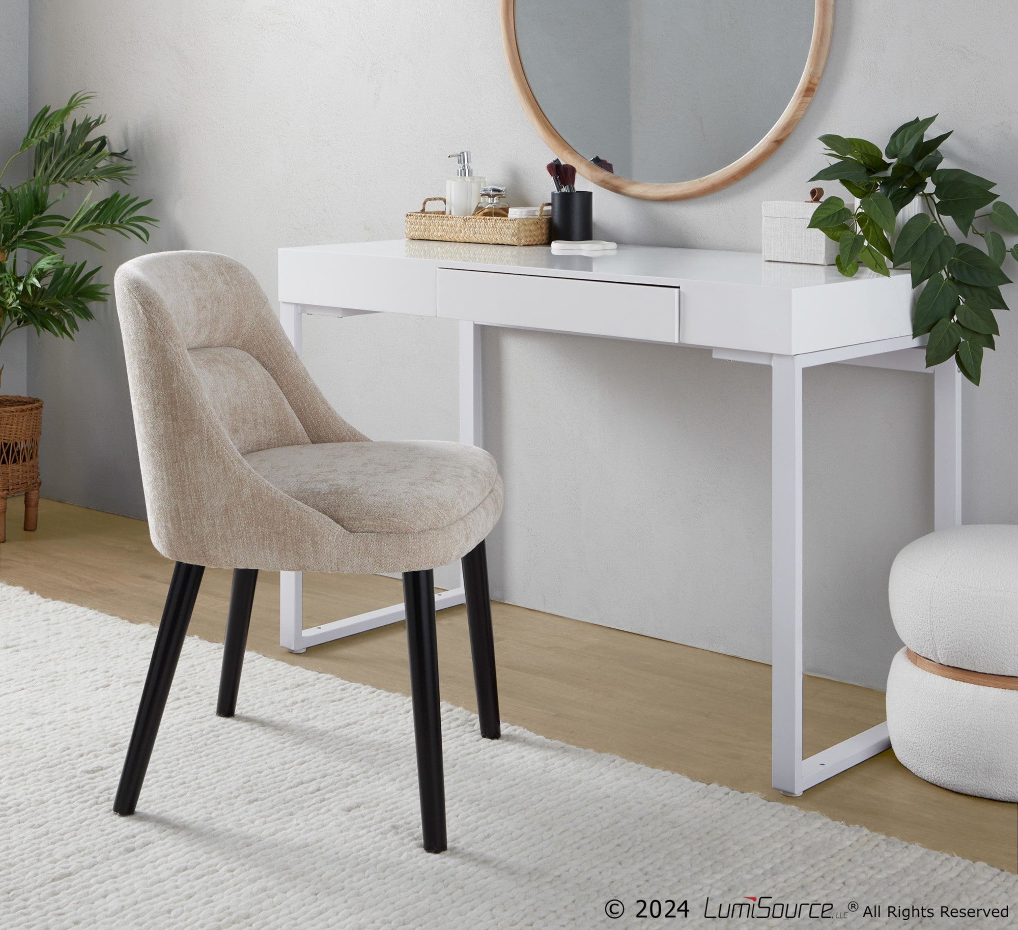 Rina Chair - Set of 2 - Black Wood, Light Brown Fabric