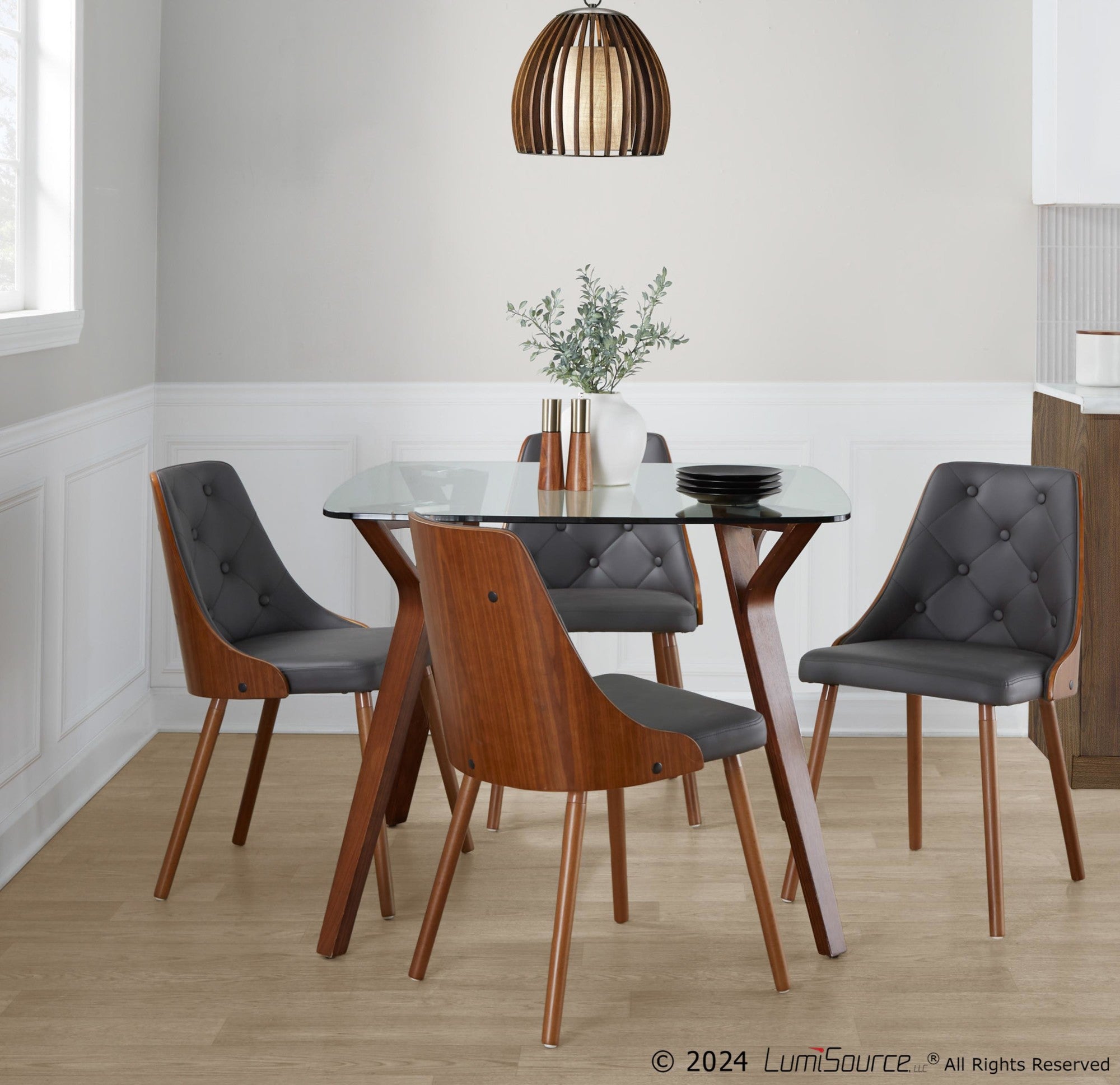 Folia Glass Dinette Table - Walnut Wood, Clear Glass