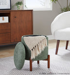 Daniella Wood Storage Ottoman - Walnut Wood, Green Fabric