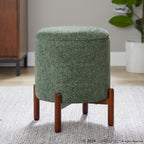 Daniella Wood Storage Ottoman - Walnut Wood, Green Fabric
