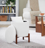 Daniella Wood Storage Ottoman - Walnut Wood, White Fabric