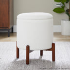 Daniella Wood Storage Ottoman - Walnut Wood, White Fabric