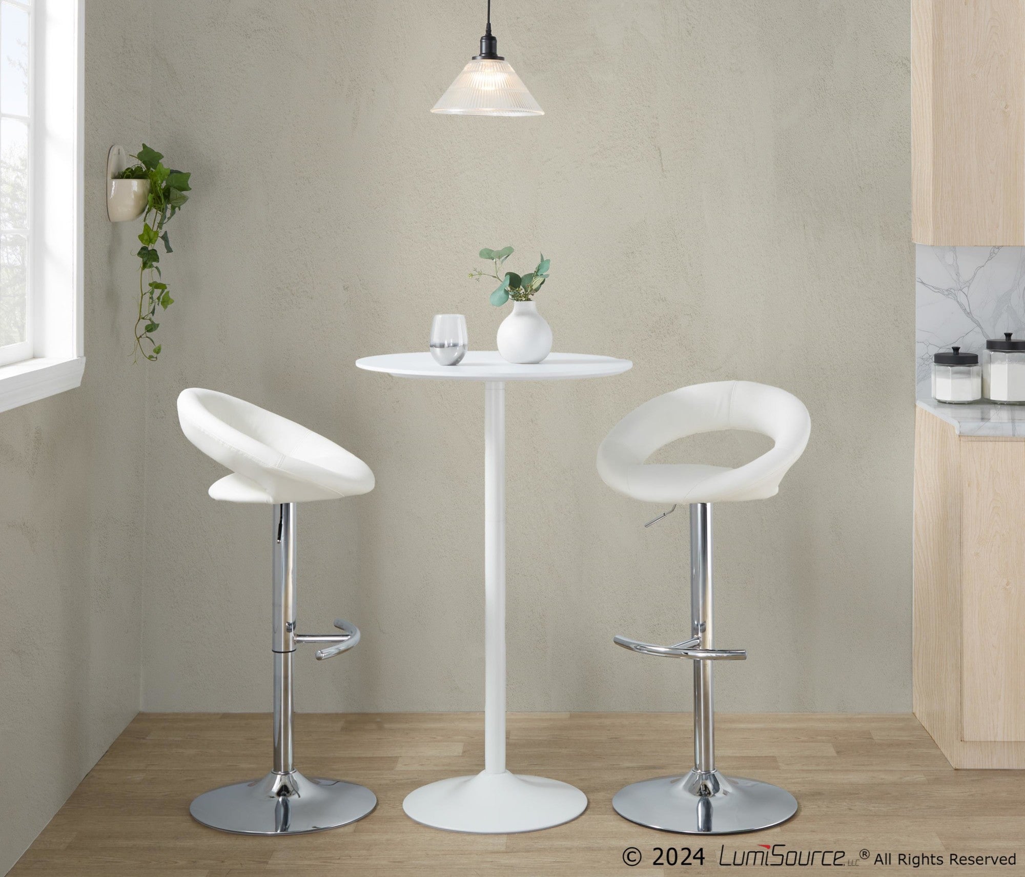 Posh Adjustable Barstool - Set of 2 - Chrome Metal, White PU