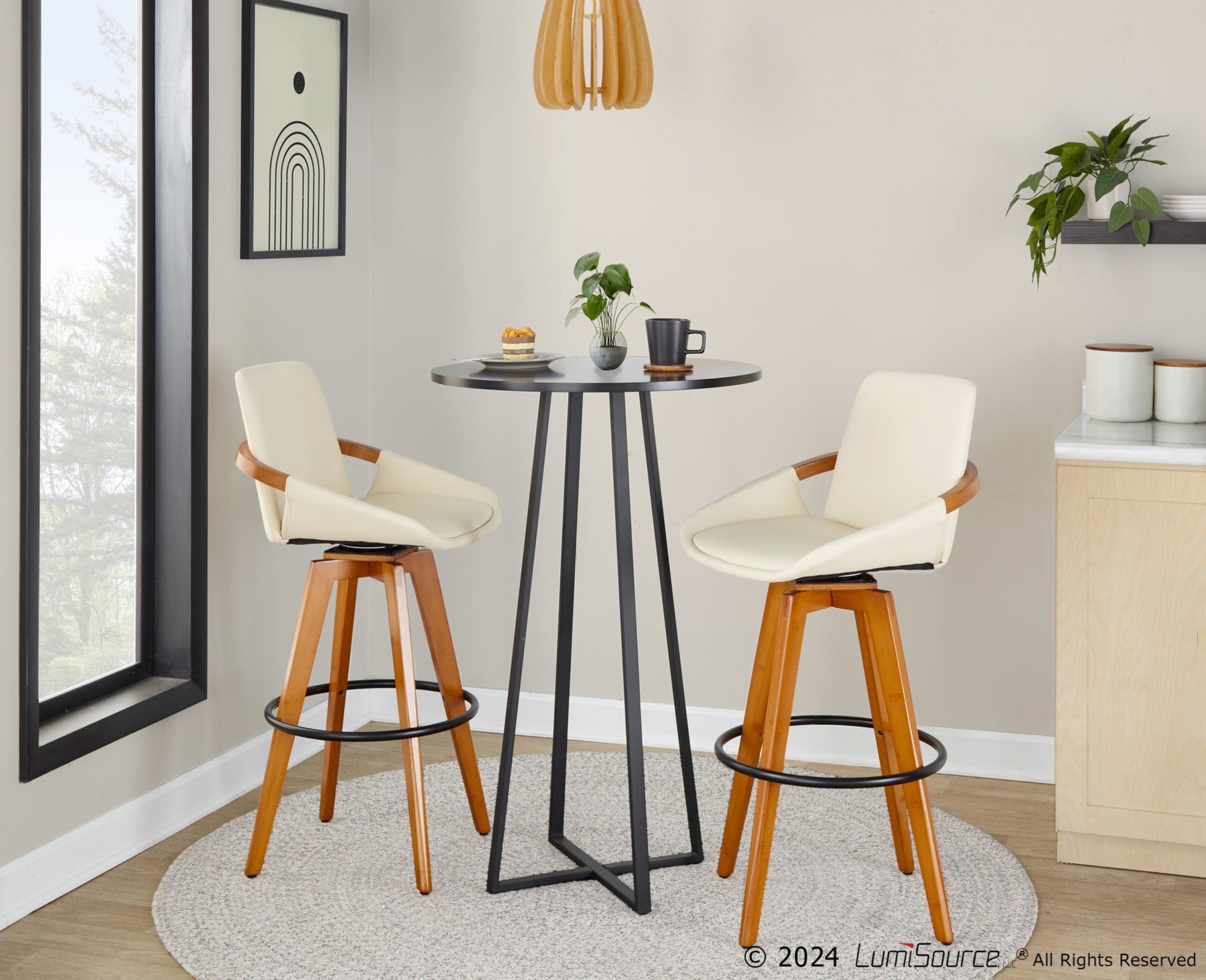 Cosmo 29" Fixed-Height Barstool - Walnut Bamboo, Cream PU, Black Metal