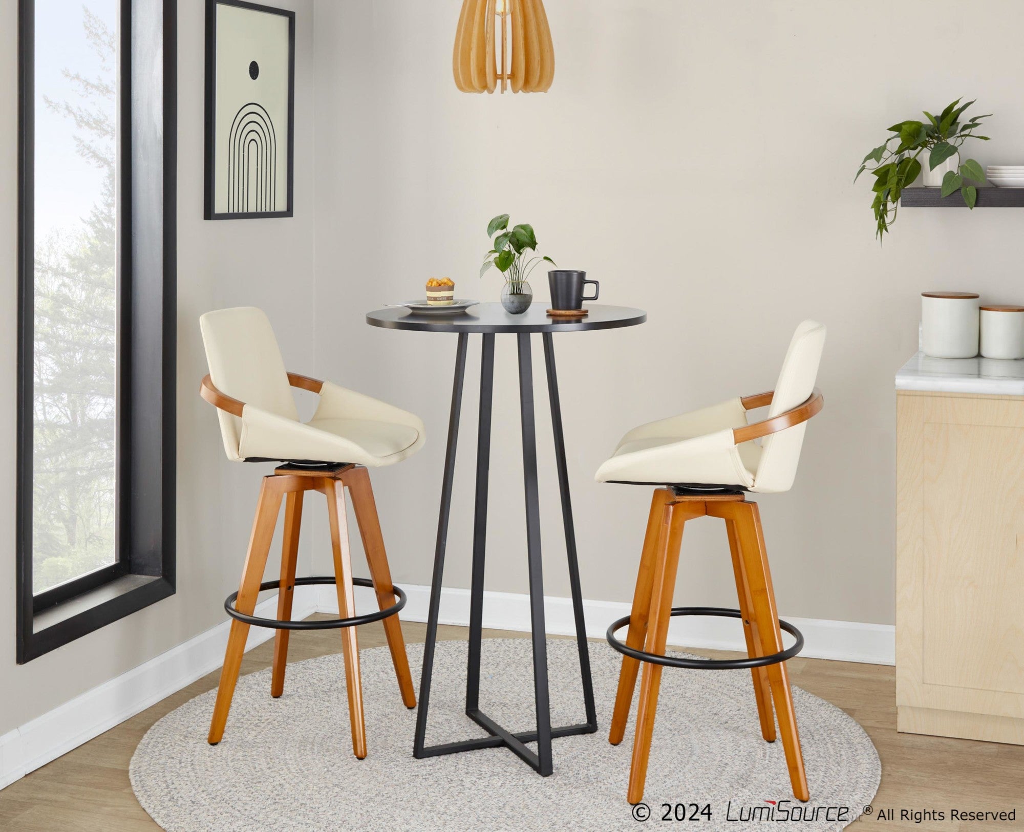 Cosmo 29" Fixed-Height Barstool - Walnut Bamboo, Cream PU, Black Metal
