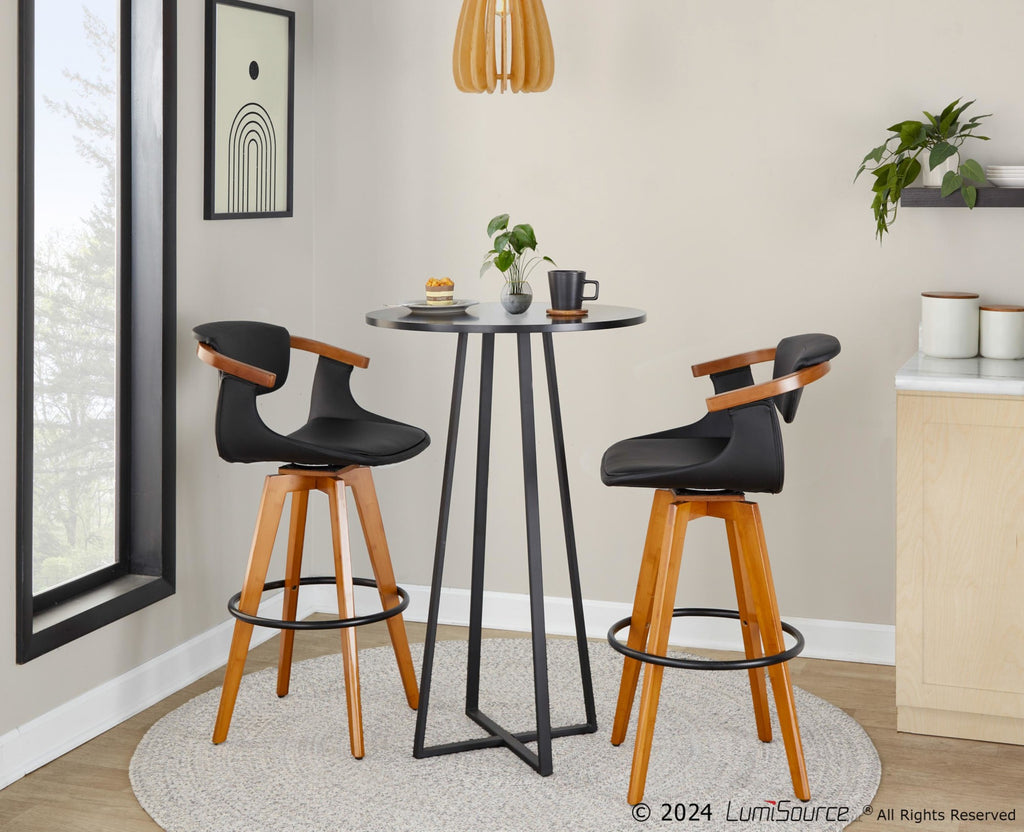 Oracle 29" Fixed-Height Barstool - Walnut Bamboo, Black PU, Black Metal