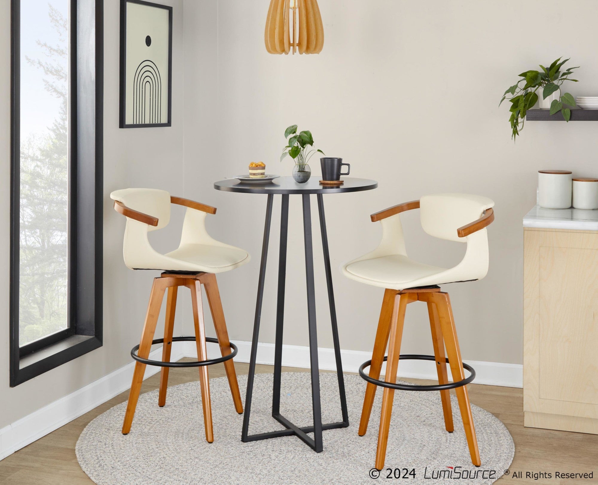 Oracle 29" Fixed-Height Barstool - Walnut Bamboo, Cream PU, Black Metal