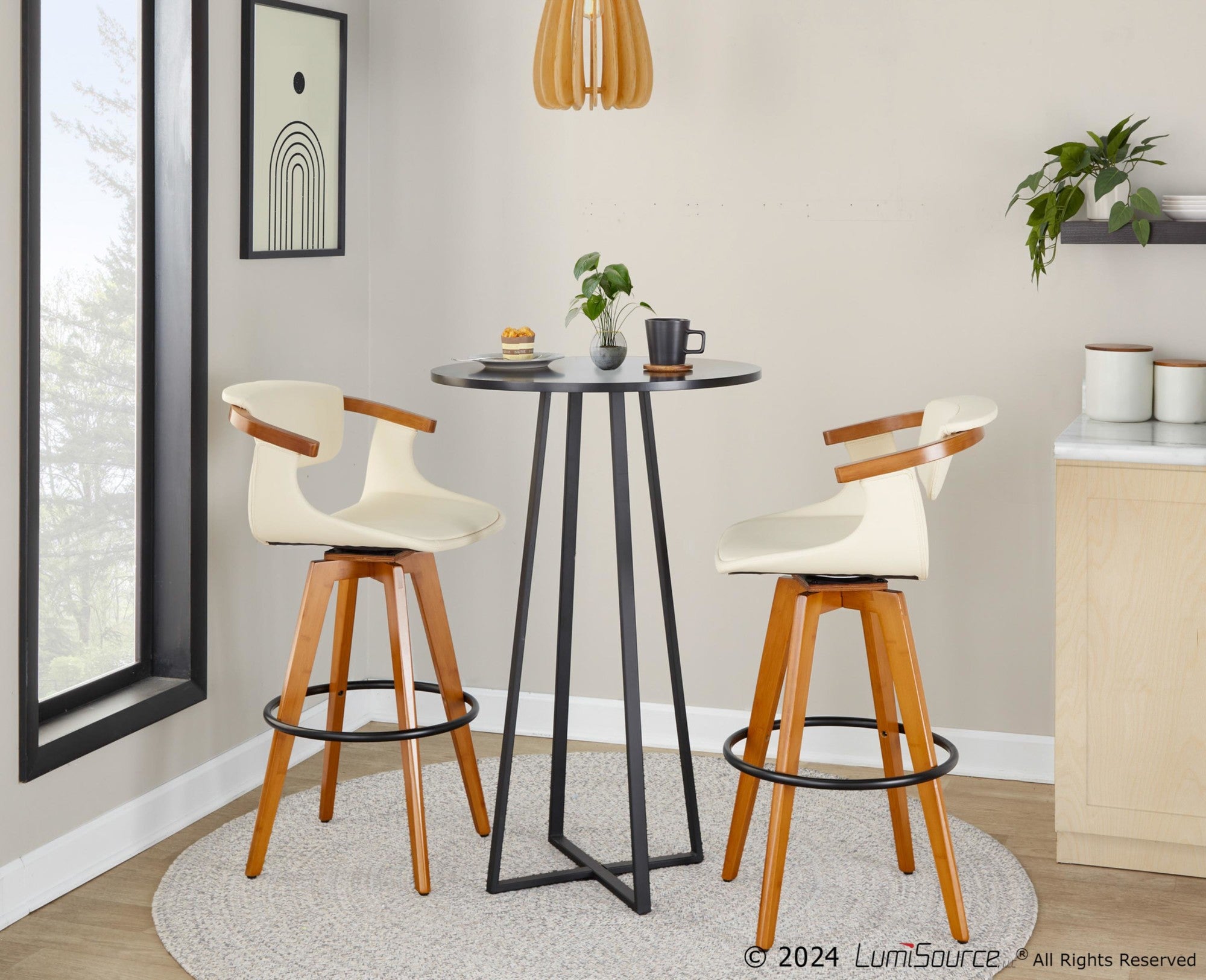 Oracle 29" Fixed-Height Barstool - Walnut Bamboo, Cream PU, Black Metal