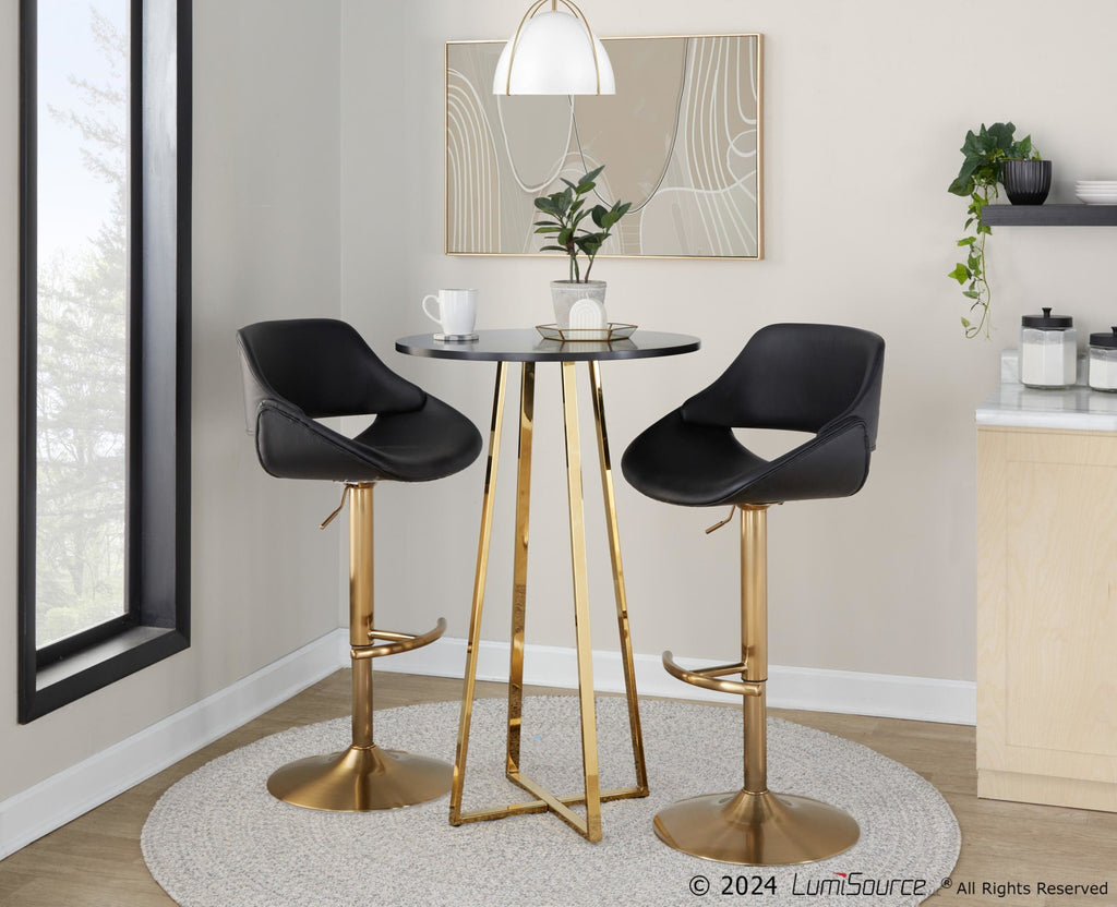Fabrico Adjustable Barstool - Set of 2 - Gold Metal, Black PU