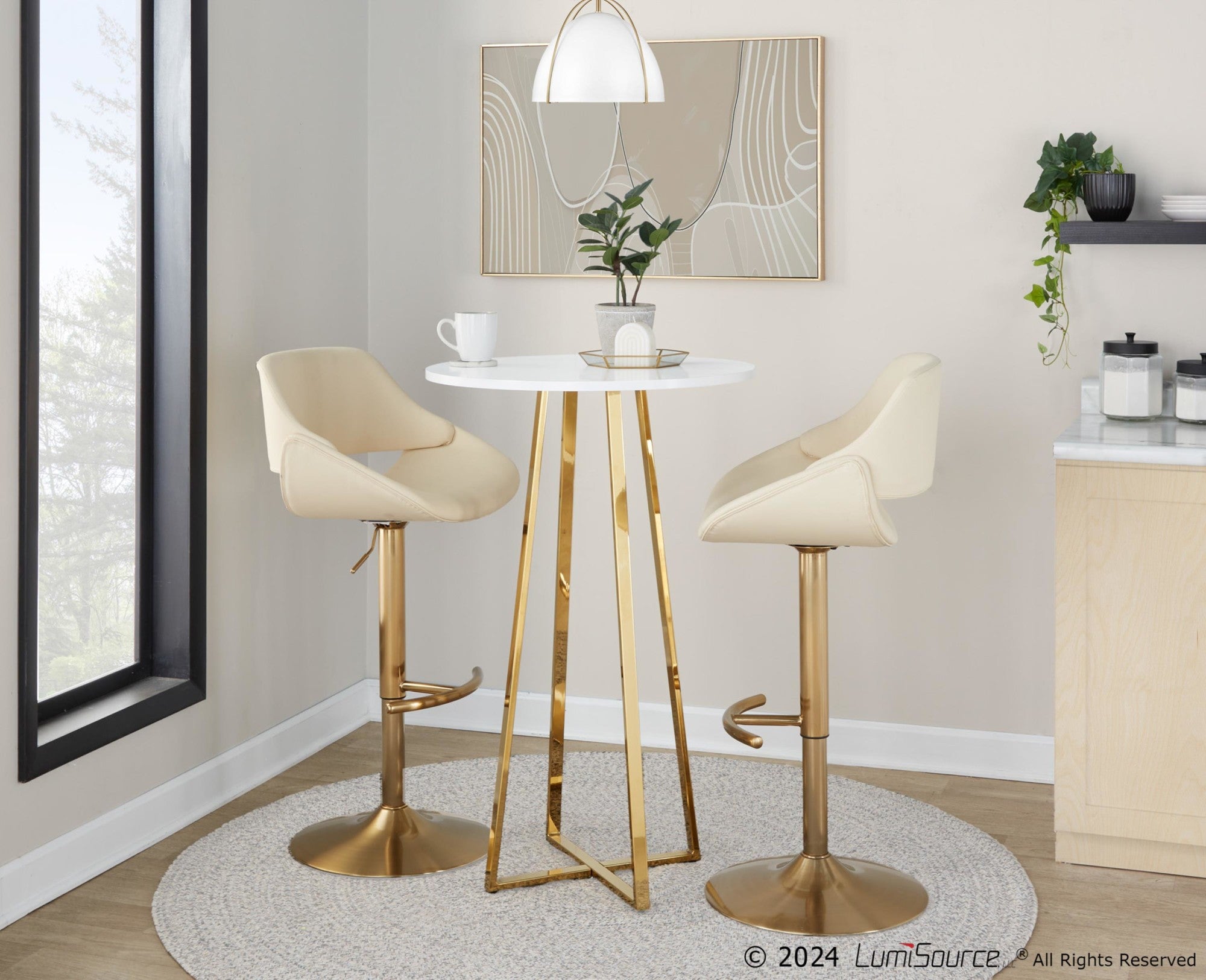 Cosmo Bar Table - Gold Metal, White Mdf