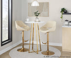 Fabrico Adjustable Barstool - Set of 2 - Gold Metal, Cream PU