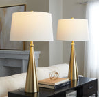 Cone 30" Metal Table Lamp - Set of 2 - Gold Metal, White Linen