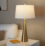 Cone 30" Metal Table Lamp - Set of 2 - Gold Metal, White Linen