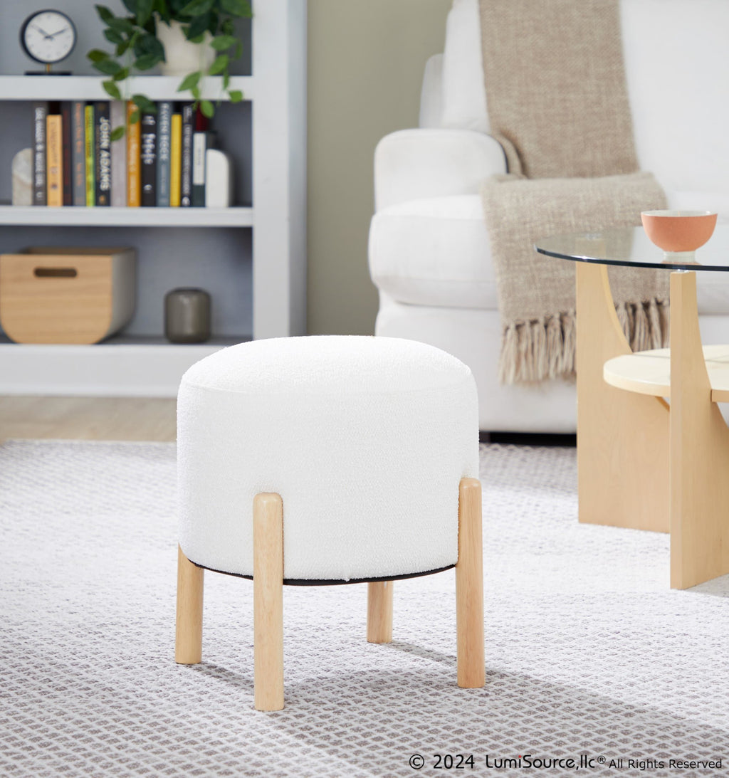 Michelle Terry Ottoman - Natural Wood, Cream Fabric
