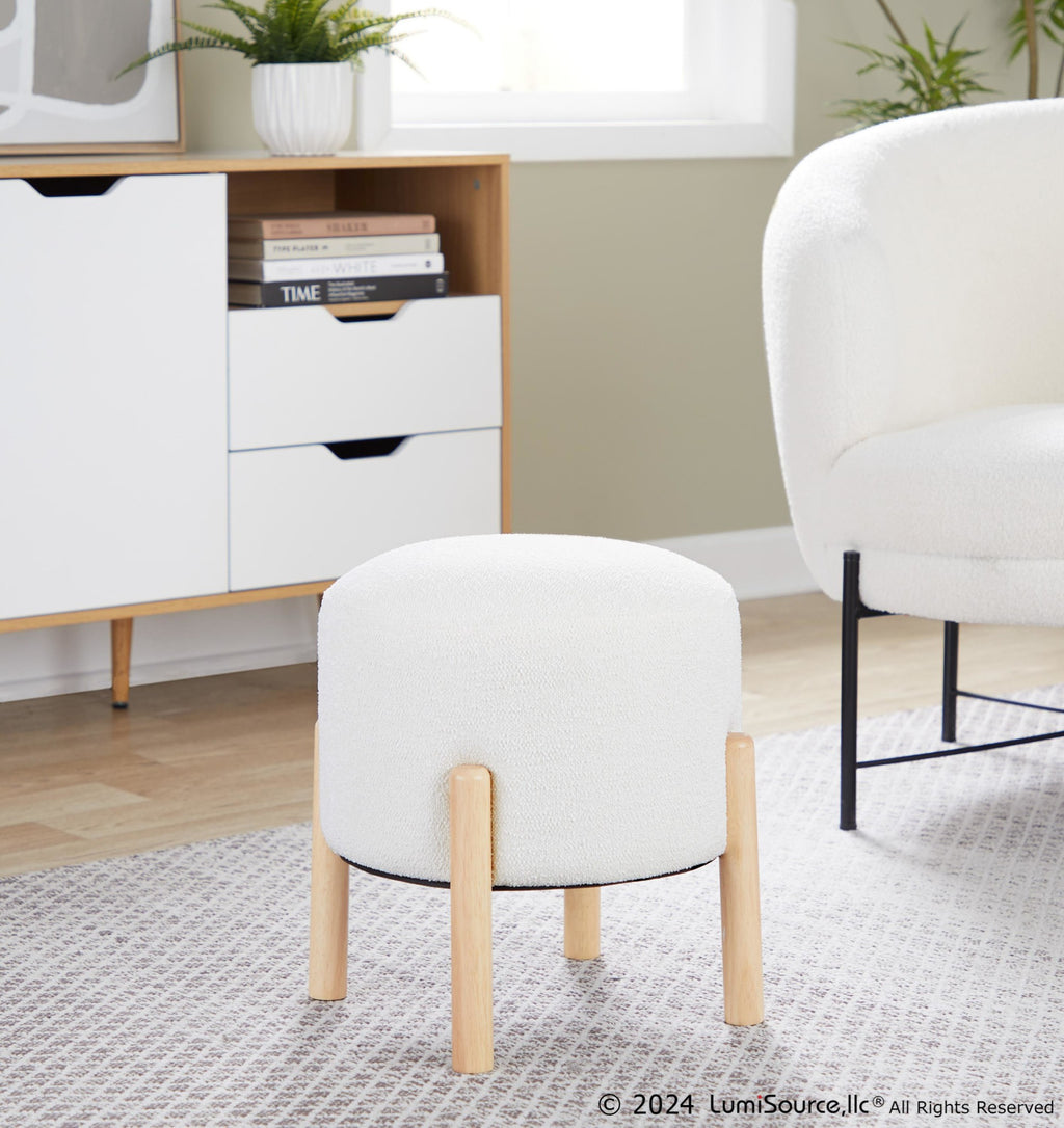 Michelle Terry Ottoman - Natural Wood, Cream Fabric