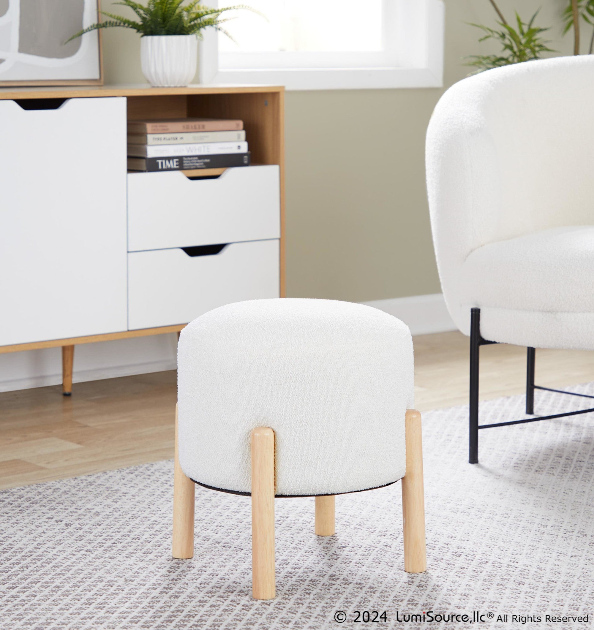 Michelle Terry Ottoman - Natural Wood, Cream Fabric