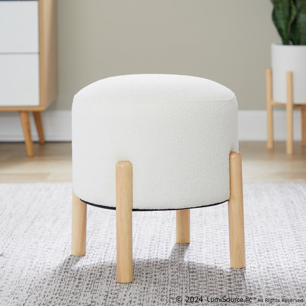 Michelle Terry Ottoman - Natural Wood, Cream Fabric