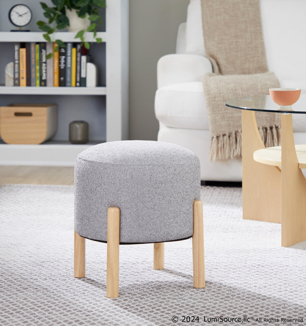 Michelle Terry Ottoman - Natural Wood, Light Grey Fabric