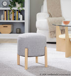 Michelle Terry Ottoman - Natural Wood, Light Grey Fabric