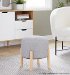 Michelle Terry Ottoman - Natural Wood, Light Grey Fabric