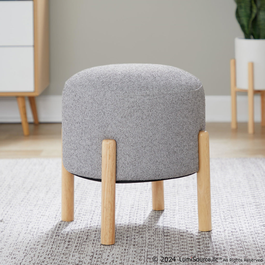 Michelle Terry Ottoman - Natural Wood, Light Grey Fabric