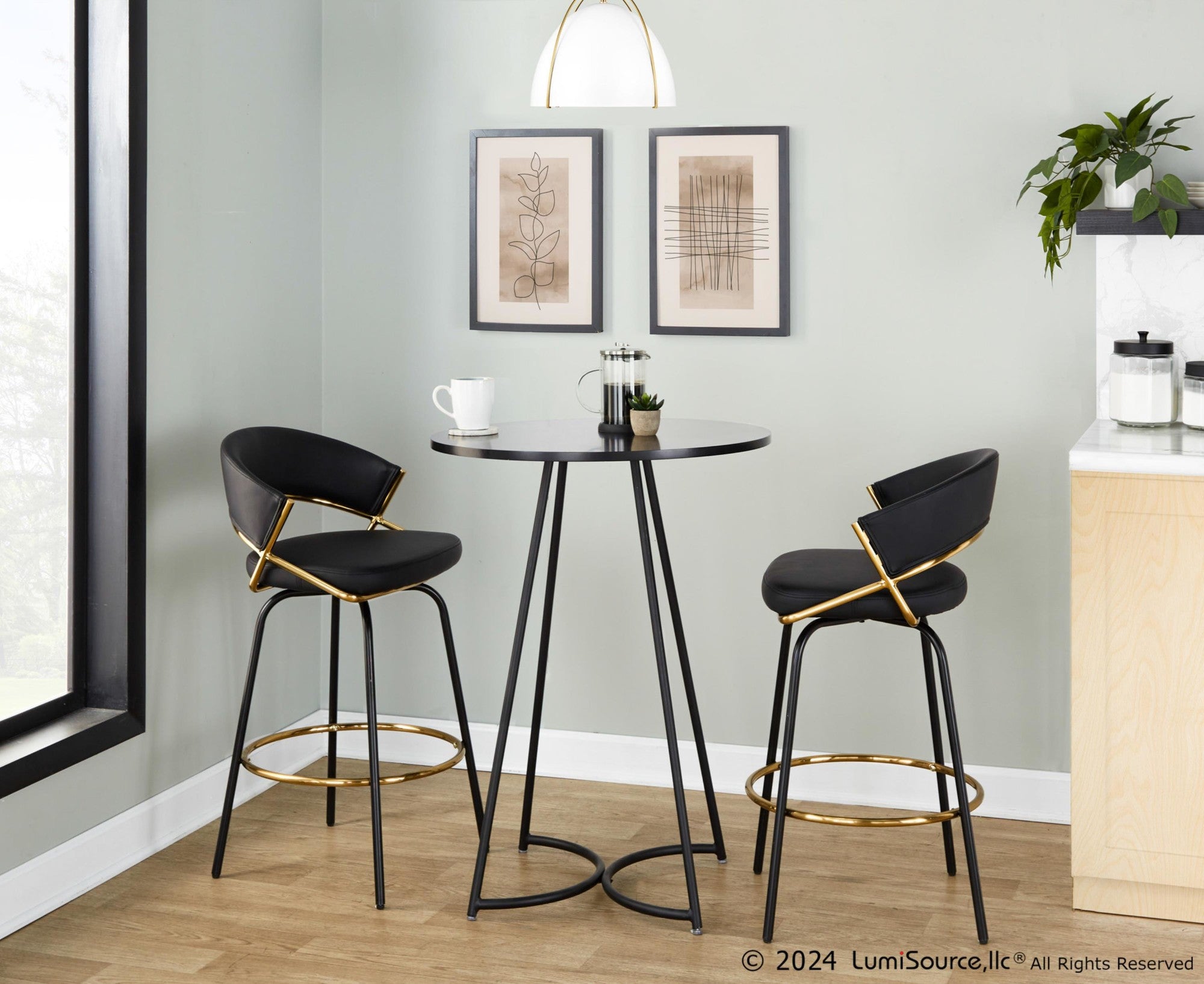 Cece Counter Table - Black Metal, Black Mdf