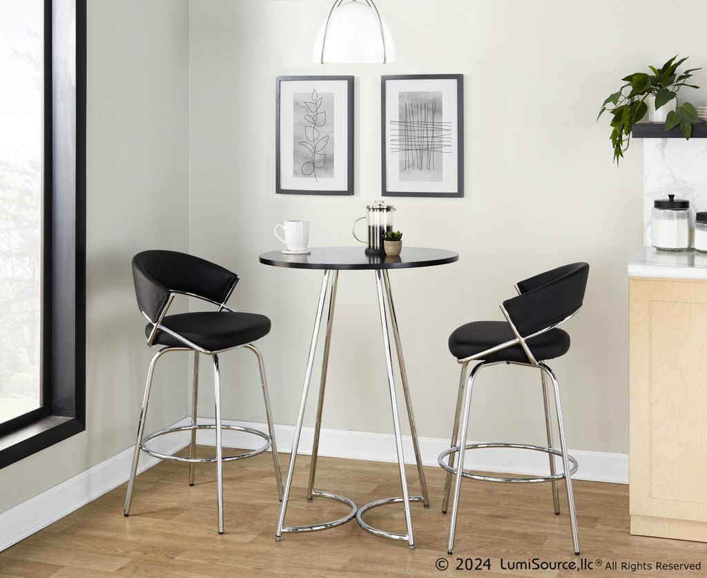 Cece Counter Table - Chrome Metal, Black Mdf