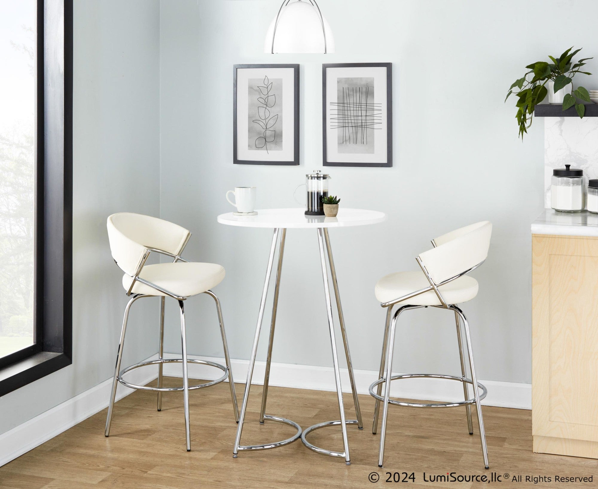 Cece Counter Table - Chrome Metal, White Mdf