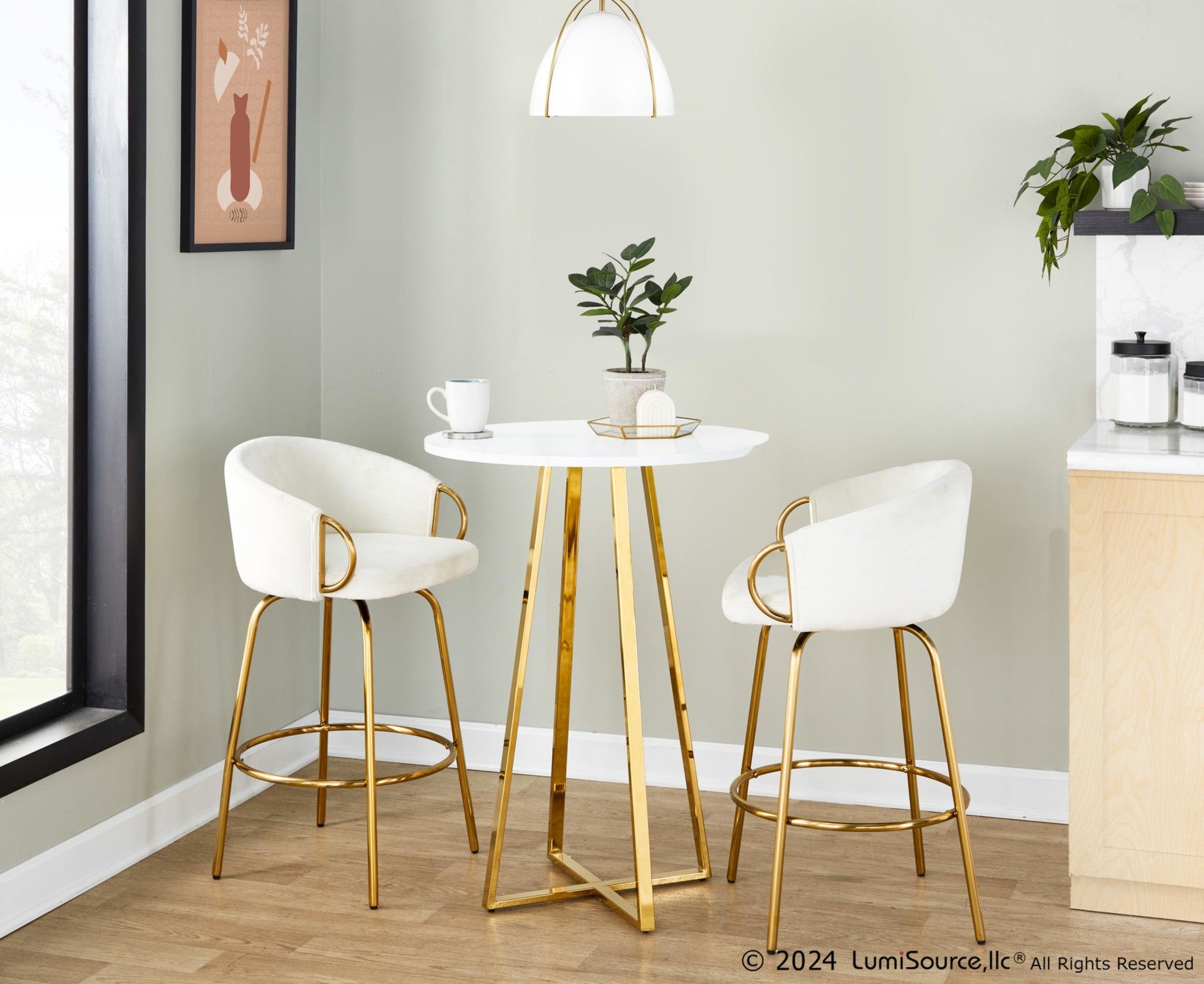 Cosmo Counter Table - Gold Metal, White Mdf