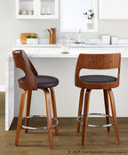 Cecina 26'' Fixed-Height Counter Stool - Set of 2 - Walnut Wood, Brown PU, Chrome Metal