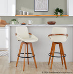 Cosmo 29" Fixed-Height Barstool - Walnut Bamboo, Cream PU, Black Metal