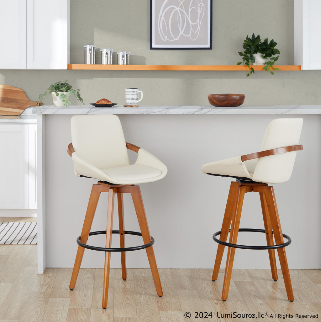 Cosmo 29" Fixed-Height Barstool - Walnut Bamboo, Cream PU, Black Metal