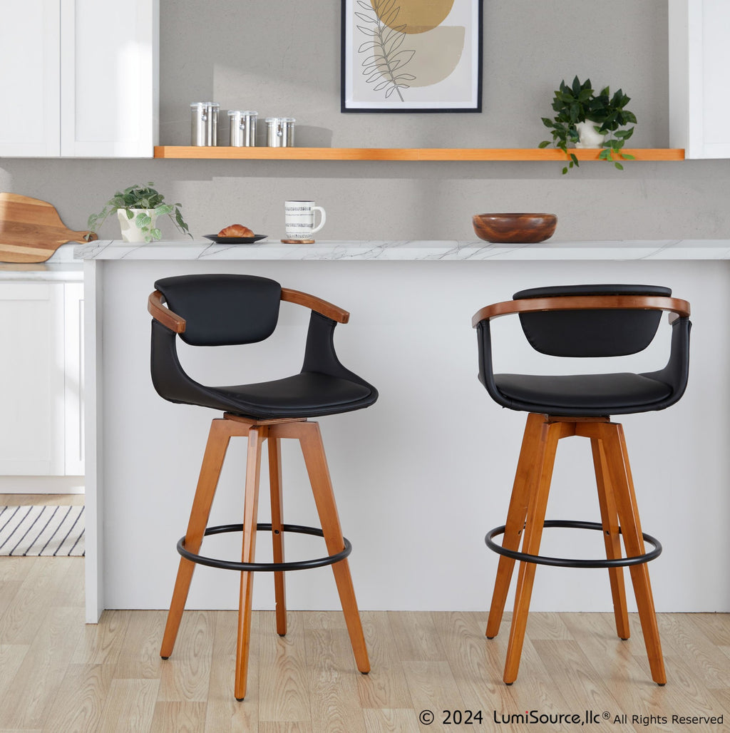Oracle 29" Fixed-Height Barstool - Walnut Bamboo, Black PU, Black Metal