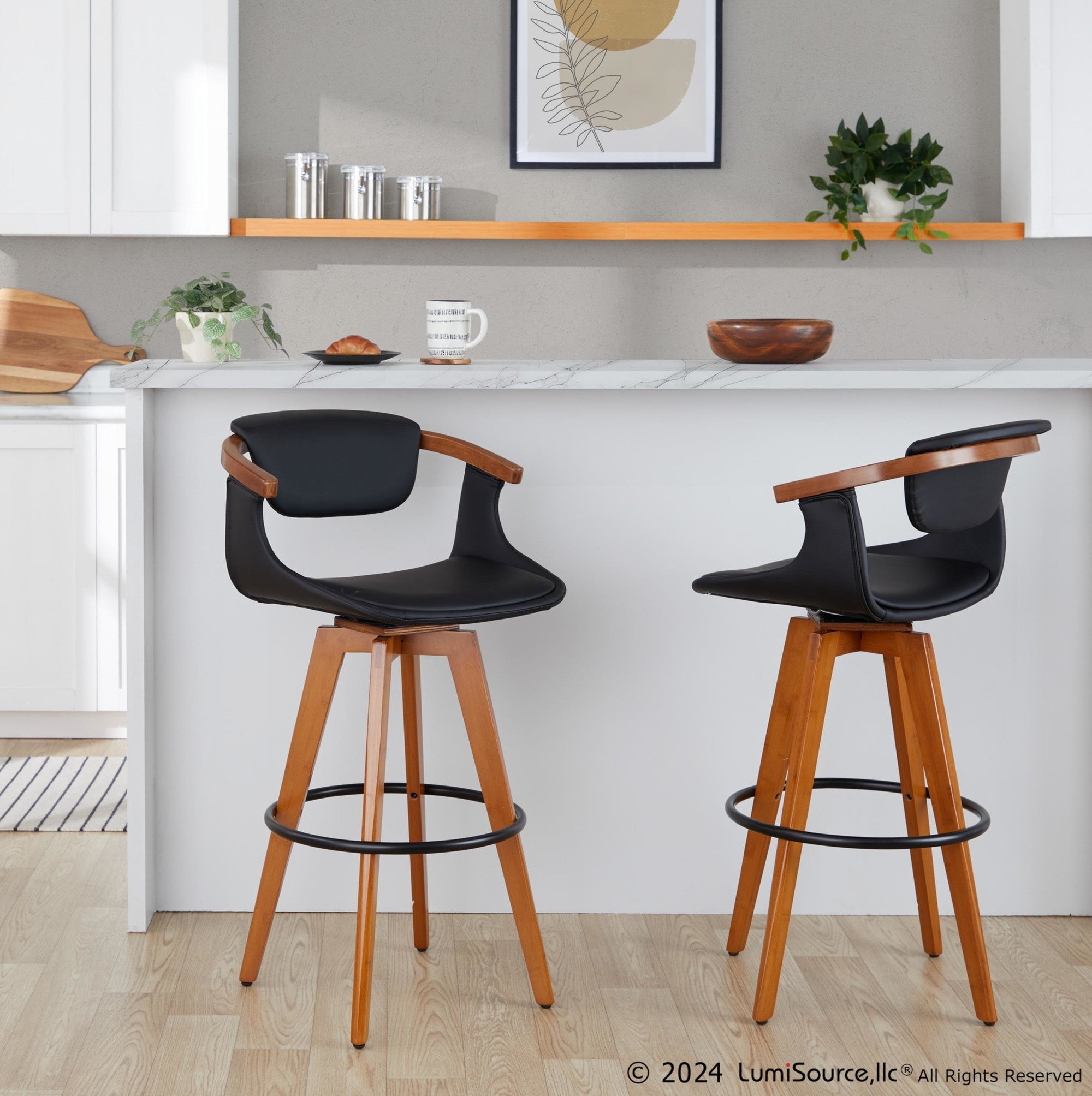 Oracle 29" Fixed-Height Barstool - Walnut Bamboo, Black PU, Black Metal