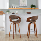 Symphony 30" Fixed-Height Barstool - Set of 2 - Walnut Wood, Chrome Metal, Espresso PU