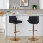 Santi Upholstered Adjustable Barstool - Set of 2 - Gold Metal, Black PU