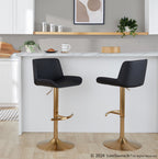 Santi Upholstered Adjustable Barstool - Set of 2 - Gold Metal, Black PU