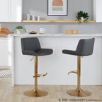 Santi Upholstered Adjustable Barstool - Set of 2 - Gold Metal, Grey PU