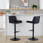 Santi Upholstered Adjustable Barstool - Set of 2 - Black Metal, Black PU