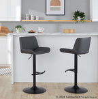 Santi Upholstered Adjustable Barstool - Set of 2 - Black Metal, Grey PU