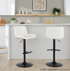 Santi Upholstered Adjustable Barstool - Set of 2 - Black Metal, White PU