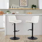 Santi Upholstered Adjustable Barstool - Set of 2 - Black Metal, White PU