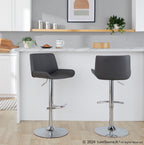 Santi Upholstered Adjustable Barstool - Set of 2 - Chrome Metal, Grey PU