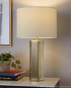 Huit 26" Metal Table Lamp - Set of 2 - Antique Brass, White Linen