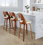 Cecina 26'' Fixed-Height Counter Stool - Set of 2 - Walnut Wood, Cream PU, Chrome Metal