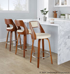 Cecina 26'' Fixed-Height Counter Stool - Set of 2 - Walnut Wood, Cream PU, Chrome Metal