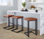 Roman 26" Fixed-Height Counter Stool - Set of 2 - Black Metal, Camel PU